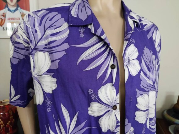 New Era【送料込】HAWAIIAN SHIRT WHITE/PURPLE C90-A9936 (Pastel purple leaf), Men 100% Cotton Aloha Shirt