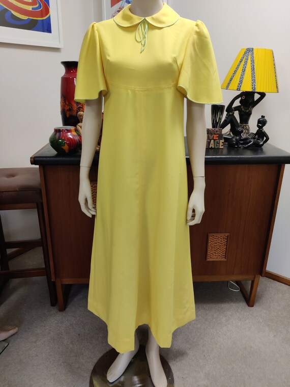 Bright Canary Yellow Poly Maxi Dress Empire Ine Flutter Sleeves Small Bust  - Etsy