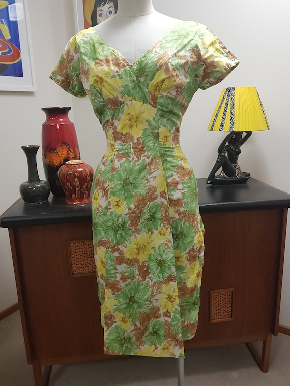 Alix of Miami cocktail dress 1950s yellow green br