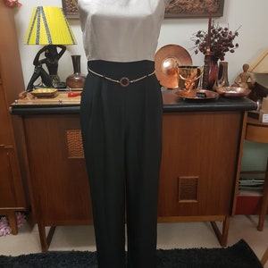 Rare 1970s jump suit black cream all in one image 1