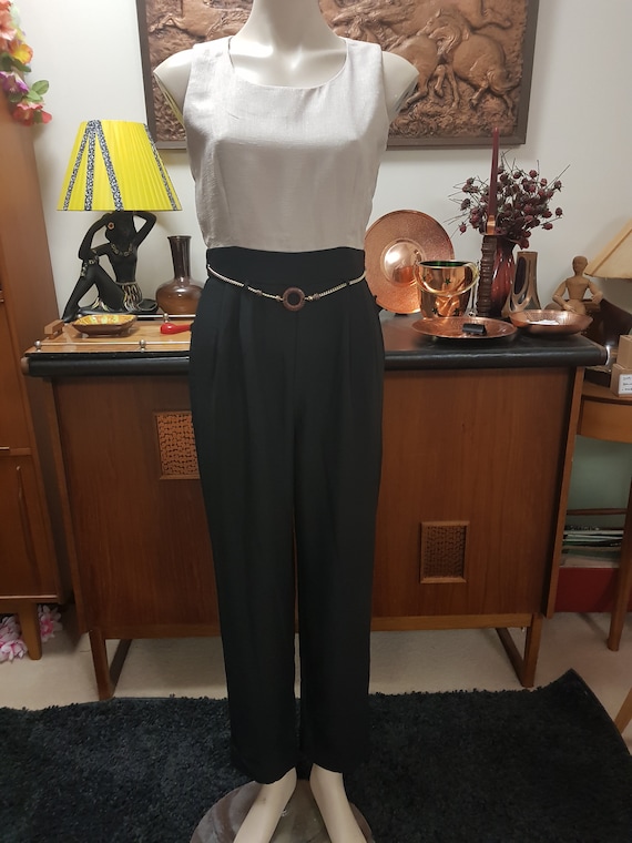 Rare 1970s jump suit black cream all in one