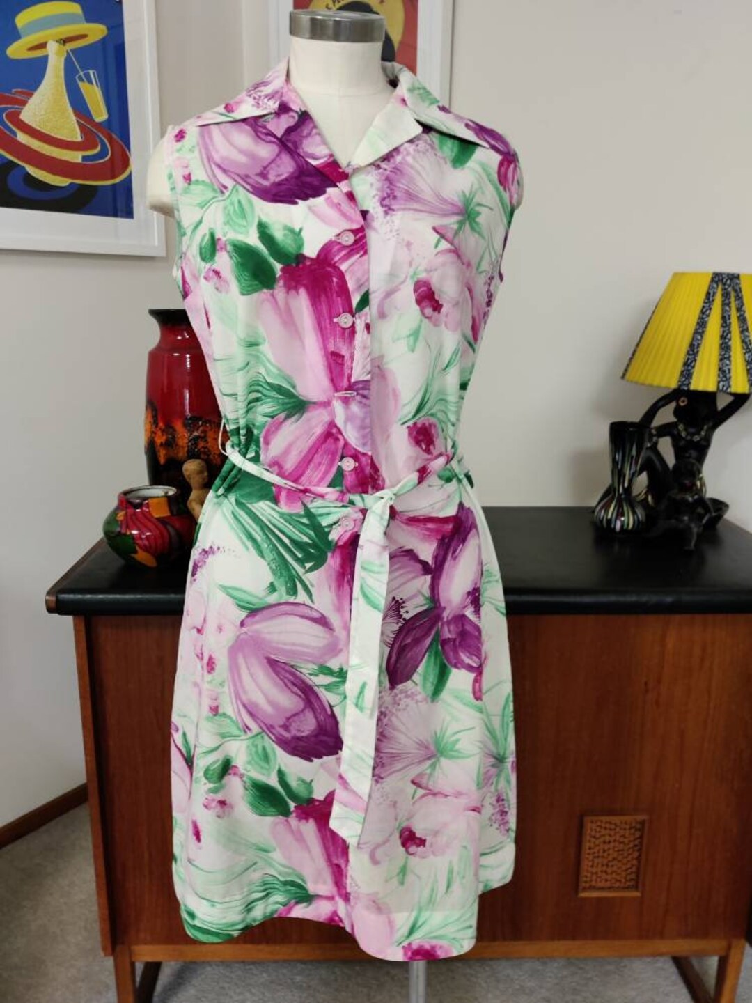 Shirt Style Dress Summer Cool Great Print Purple Pink Green Floral