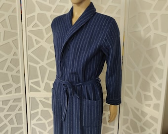 Givoni blue striped dressing gown robe wrap style pockets chest 116cm 46inch