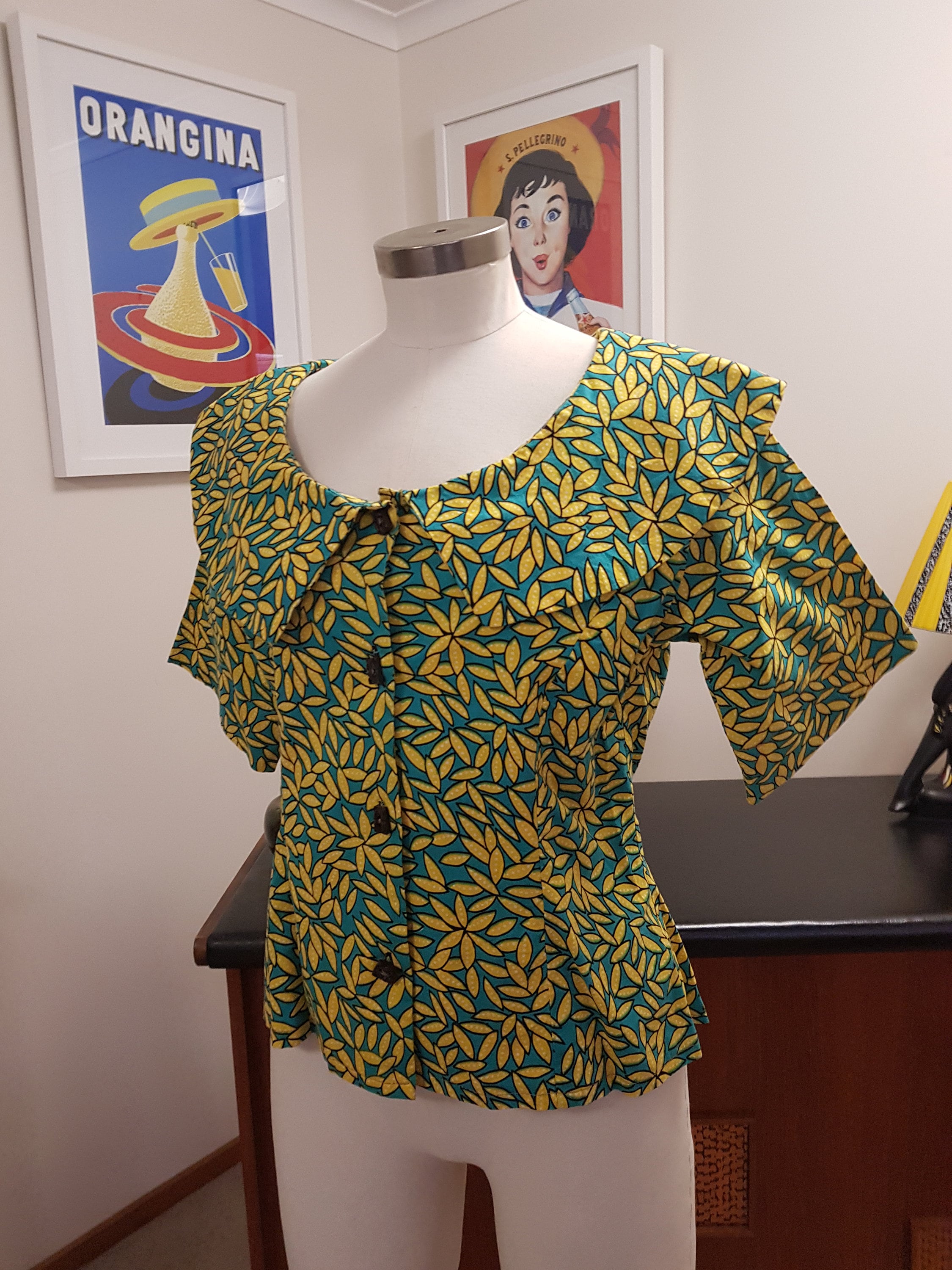 Home Made Cotton Green Yellow Great Print Blouse Short Sleeve - Etsy ...