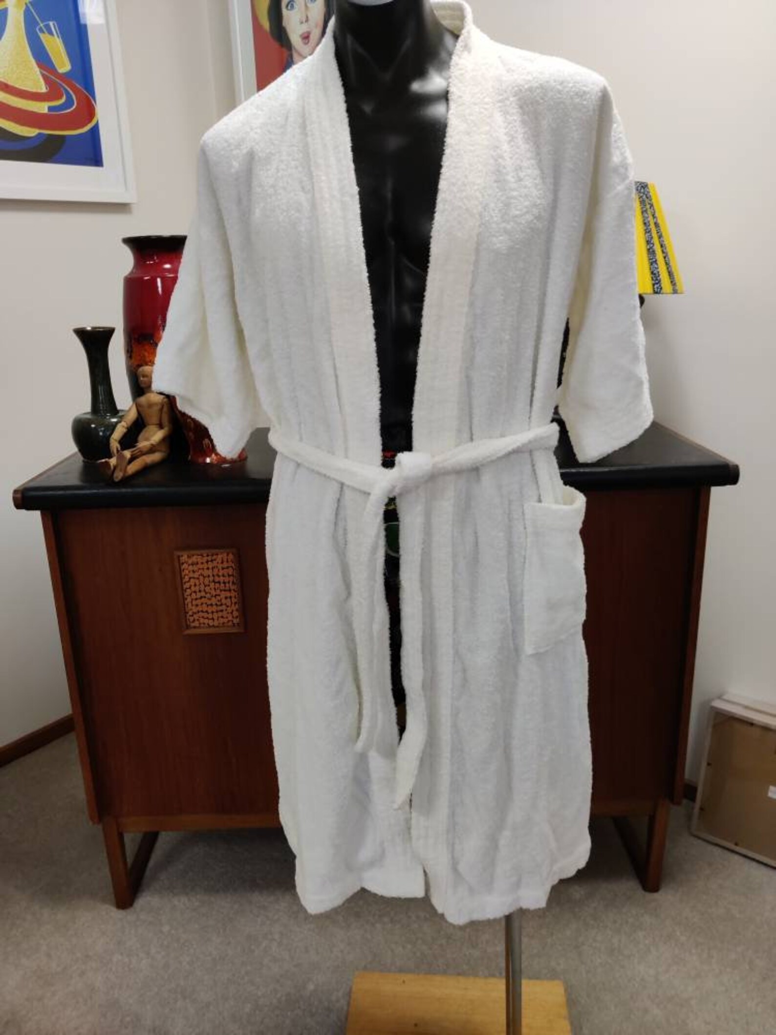 Mens white terry towelling robe pool cover-up 1980s wrap tie | Etsy