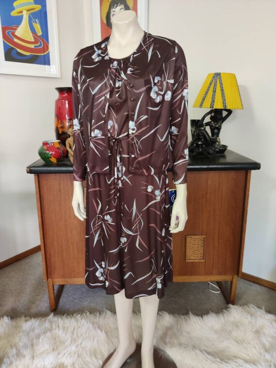 XS 1960s Brown Floral Dress Jacket Set 2 Piece Boho Ensemble Bohemian Separates main image 1