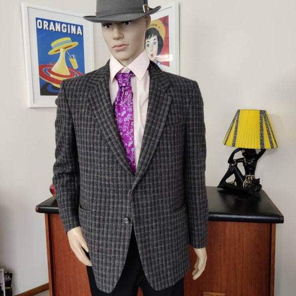 Stafford Ellison 100 percent wool sports jacket 1970s grey check mens smart chest 112cm 44inch