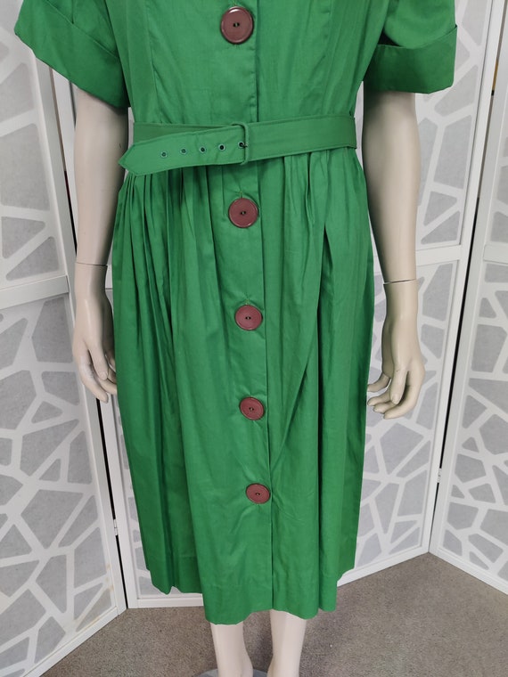 Late 1950s Kelly green button front dress new old… - image 5
