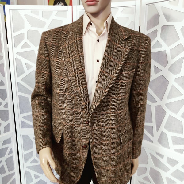 Apollo label 1980s  Harris Tweed sports coat brown orange tweed large size chest