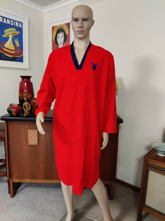 Red and navy playboy night shirt fleece cotton kne