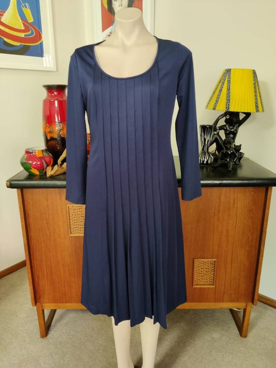 Van Roth Label Navy Lined Pleat Front Below Knee Length Dress Bust 94cm  37inch - Etsy