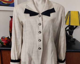 Anthea Crawford linen lined jacket black trim size 16 large size plus bust 106cm 42inch