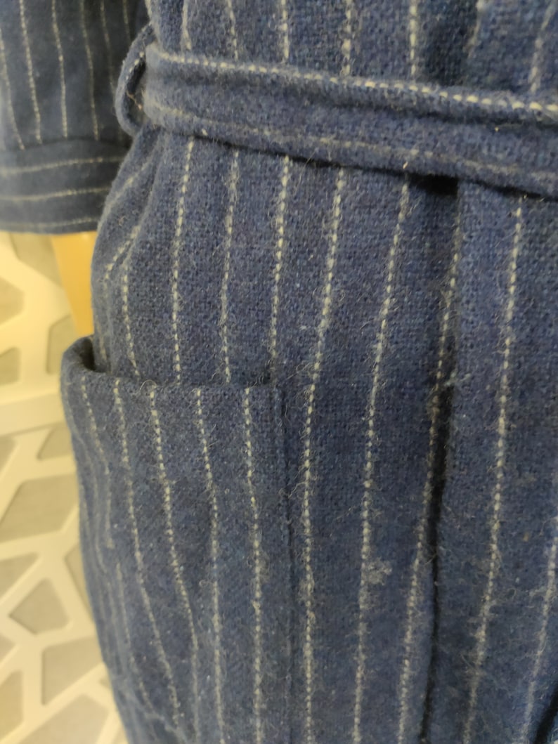Givoni Blue Striped Dressing Gown Robe Wrap Style Pockets Chest 116cm ...