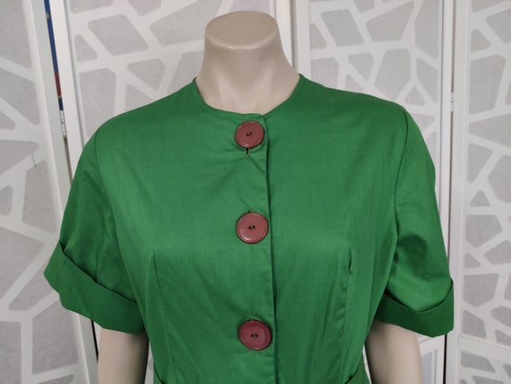 Late 1950s Kelly green button front dress new old… - image 3
