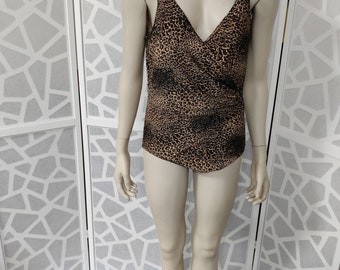 Palazzo leopard print one piece 80s swimsuit