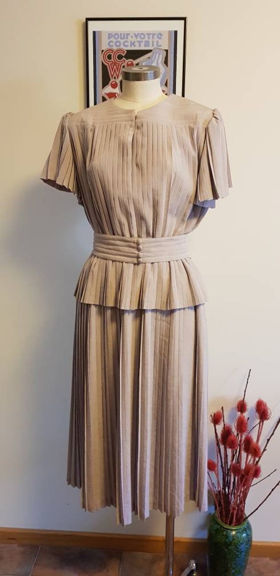 Prue Acton collectable 1980s pleated dress in tau