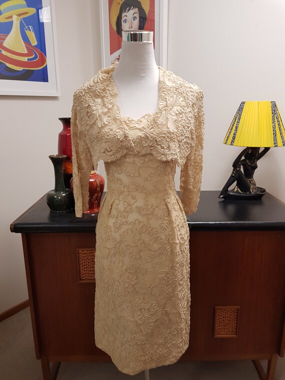 white christmas dresses 1950's Fine French Lace Cream Cocktail Dress by Milmont / Waist 28 – Xtabay  Vintage main image 0