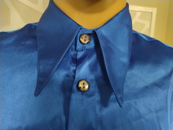 Azure Blue Silky Satin 1980s Mendoral Long Sleeve Shirt Oversized Pointed Collar Medium Chest 46inch 116cm - Etsy Azure Blue Silky Satin 1980s Mendoral Long Sleeve Shirt Oversized Pointed Collar Medium Chest 46inch 116cm - Etsy