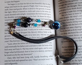 Moon pendant necklace, blue sandstone and hematite gemstones, gemstone jewelry, resin moon earrings, gift for her