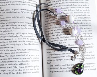 Purple rose pendant necklace, resin earrings, purple rose ceramic beads, purple glass beads, beaded jewelry, jewelry set, gift for her