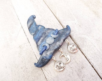Witch hat with triple moon accents brooch, charms, polymer clay jewelry, witchy jewelry, gifts for her