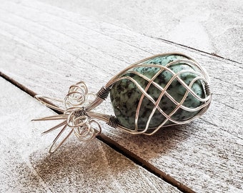 Turquoise stone necklace, gemstone necklace, wire wrapped pendant, wire wrapped crystal, gift for her