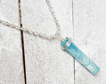 Blue ice round resin crystal necklace, resin jewelry,  gift for her