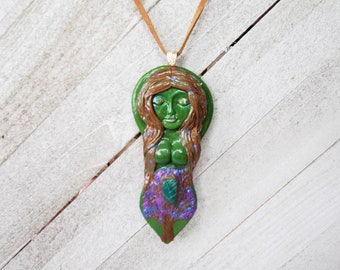 Goddess tree of life pendant necklace, polymer clay jewelry, gemstone, witchy jewelry, gift for her