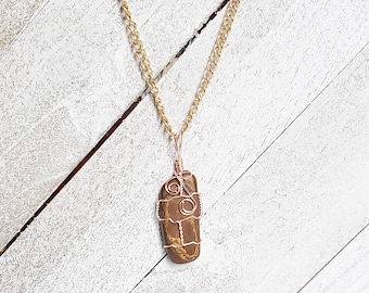 Tiger eye stone necklace, gemstone necklace, wire wrapped pendant, wire wrapped crystal, gift for her
