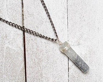 Silver frost resin crystal necklace, resin jewelry, resin crystal point, resin quartz point, gift for her
