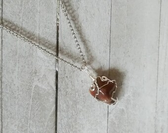 Red jasper stone necklace, gemstone necklace, wire wrapped pendant, wire wrapped pendant, gift for her