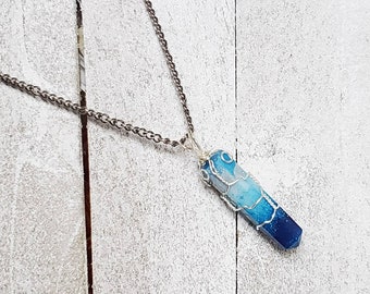Blue moon resin crystal necklace, resin jewelry, resin crystal point, resin quartz point, gift for her
