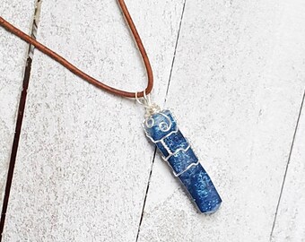 Blue frost round crystal necklace, resin jewelry, gift for her