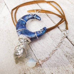 Crescent moon pendant necklace, polymer clay, resin jewelry, witchy jewelry, gifts for her