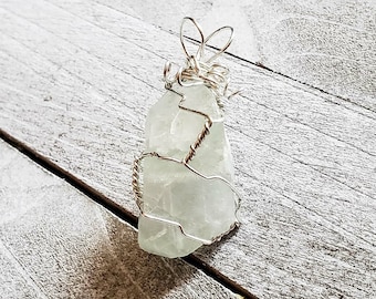 Fluorite stone necklace, gemstone necklace, wire wrapped pendant, wire wrapped crystal, gift for her