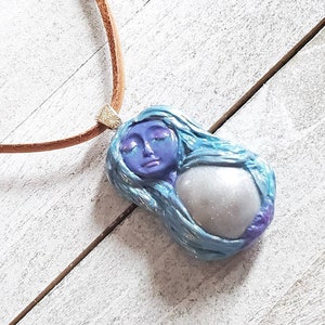 Goddess holding the moon pendant necklace, polymer clay jewelry, resin jewelry, witchy jewelry, gift for her