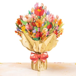 Paper Love Oversized Floral Bouquet 3D Pop Up Card, For All Occasions, Anniversary, Get Well Soon - 10&quot; x 7&quot; Cover with Removable Note Tag