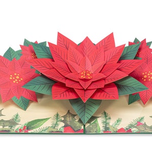 Paper Love Poinsettia Pop Up Christmas Card, Handmade Greeting Cards, For Christmas, Holidays, Thinking of you | 5"x7" Cover With Envelope