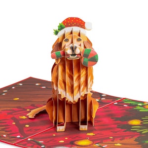 Paper Love Christmas Dog Pop Up Card, Golden Retriever Dog, Handmade Christmas 3D Greeting Cards, Holiday, Winter, 5&quot;x7&quot; Cover with Envelope