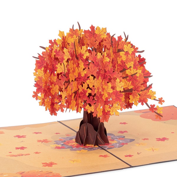 Paper Love Autumn Tree Pop Up Card, Fall Tree, Handmade 3D Popup Greeting Cards for Fall, Birthday, Thanksgiving, Halloween | 5" x 7"