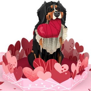Pop of Art Valentines Day Pop Up Card, Love Dog, Handmade 3D Popup Cards, Valentines Day Gifts for Him, Her, Kids, All Occasion, 5" x 7"