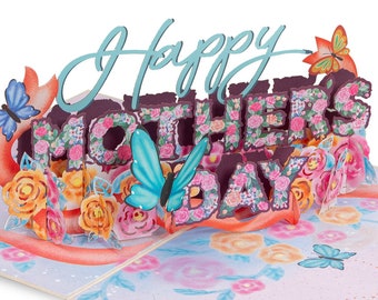 Paper Love Happy Mothers Day Pop-Up Card, Handmade 3D Popup Greeting Cards for Mothers Day, 5"x7"