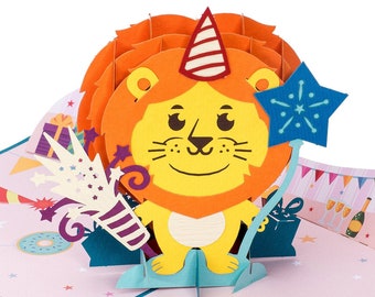 Paper Love Lion Cub Birthday Pop Up Card, 3D Popup Greeting Cards,Happy birthday card, birthday card for boy,girl, baby,card that pops up
