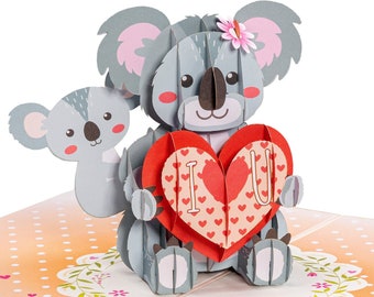 Paper Love 3D Pop Up Mothers Day Card, Best Mom Koala, For Mother, Wife, Anyone - 5" x 7" Cover - Includes Envelope and Note Tag