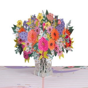 Paper Love Floral Arrangement Pop Up Card, Premium Handmade 3D Popup Greeting Cards, Mother's Day, Wedding, Birthday, All Occasion | 5 x 7"