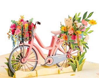 Paper Love Flower Bike Pop Up Card, Popup card for Mothers Day, All Occasions, 5"x 7", Includes removable notecard