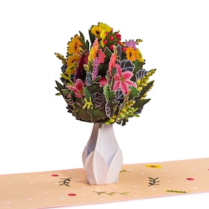 Pop of Art Flower Vase, 3D Pop Up Card, For All Occasions, Birthday, Romance - 5&quot; x 7&quot; Cover - Includes Envelope and Note Tag