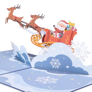 Paper Love Santa Sleigh 3D Pop Up Christmas Card, Gift for Christmas or Holidays - 5&quot; x 7&quot; Cover with Envelope and Note Tag