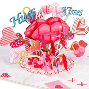 Paper Love Pop Up Card, XOXO Hugs & Kisses, Handmade 3D Popup Cards, Valentines Day Gifts for Him, Kids,All Occasion, 5" x 7"