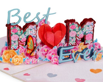 Paper Love Best Mom Premium Pop Up Mothers Day Card, Handmade 3D Popup Greeting Cards for Mother's Day | 5" x 7"